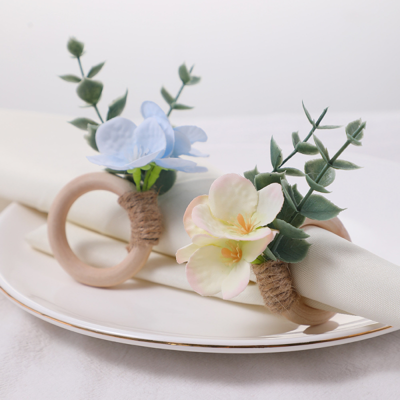 Boheemlaste pulmade salvrätiku rõngad, kunstlikud lehed ja eukalüptus, käsitöö, läänekultuuriline stiil; 6-osaline komplekt