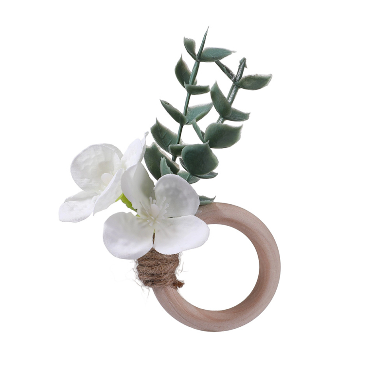 Boheemlaste pulmade salvrätiku rõngad, kunstlikud lehed ja eukalüptus, käsitöö, läänekultuuriline stiil; 6-osaline komplekt