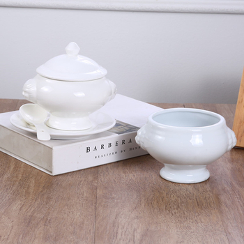 Porcelanska zdjela za juhu s glavom lava - mikrovalna sigurna, pod glazurom završni sloj, lagani luksuz retro stil