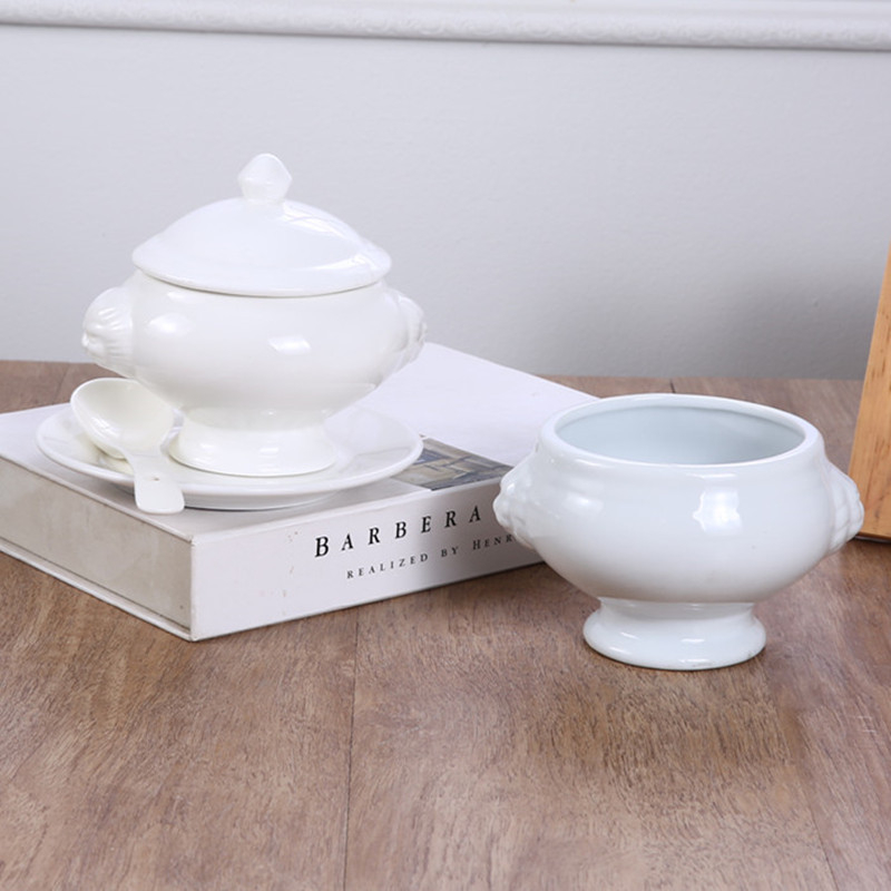 Porcelanska zdjela za juhu s glavom lava - mikrovalna sigurna, pod glazurom završni sloj, lagani luksuz retro stil