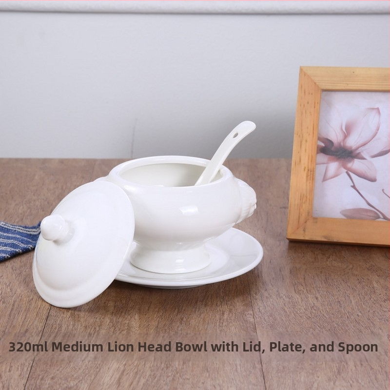 Porcelanska zdjela za juhu s glavom lava - mikrovalna sigurna, pod glazurom završni sloj, lagani luksuz retro stil