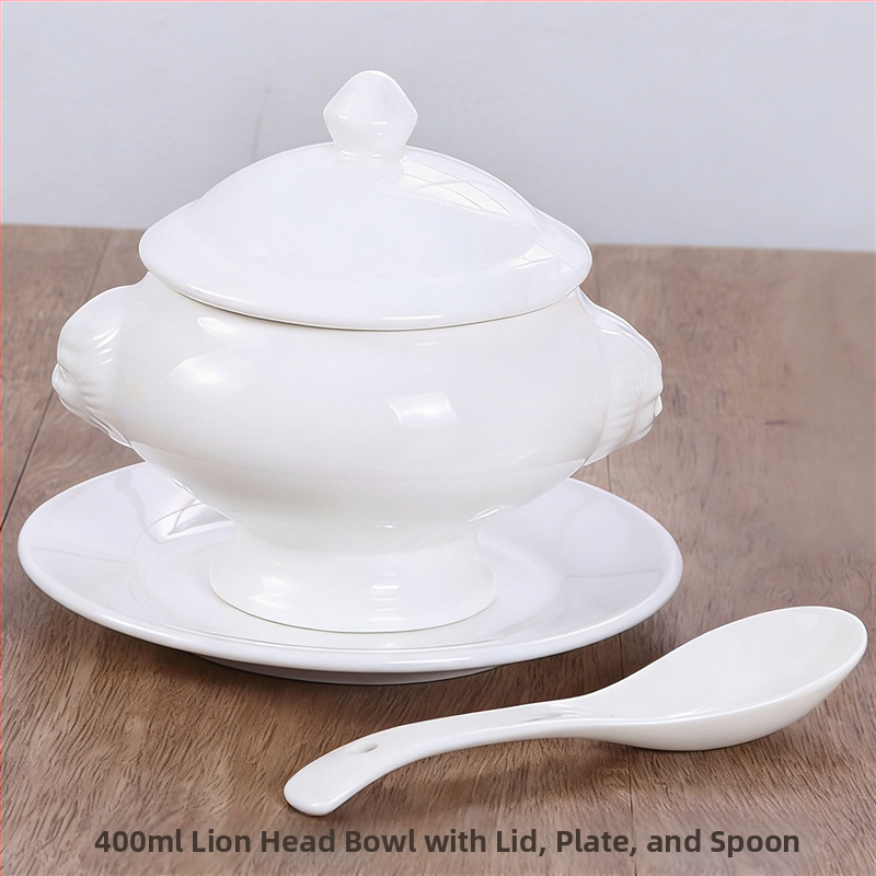 Porcelanska zdjela za juhu s glavom lava - mikrovalna sigurna, pod glazurom završni sloj, lagani luksuz retro stil