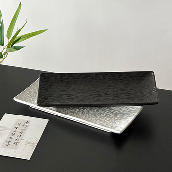 Плоска правоъгълна чиния с каменен рисунък, керамичен материал, модерен минималистичен стил