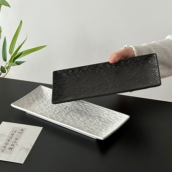 Плоска правоъгълна чиния с каменен рисунък, керамичен материал, модерен минималистичен стил