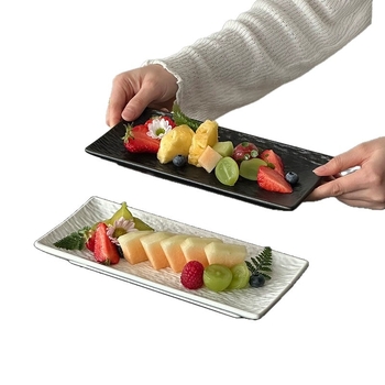 Плоска правоъгълна чиния с каменен рисунък, керамичен материал, модерен минималистичен стил