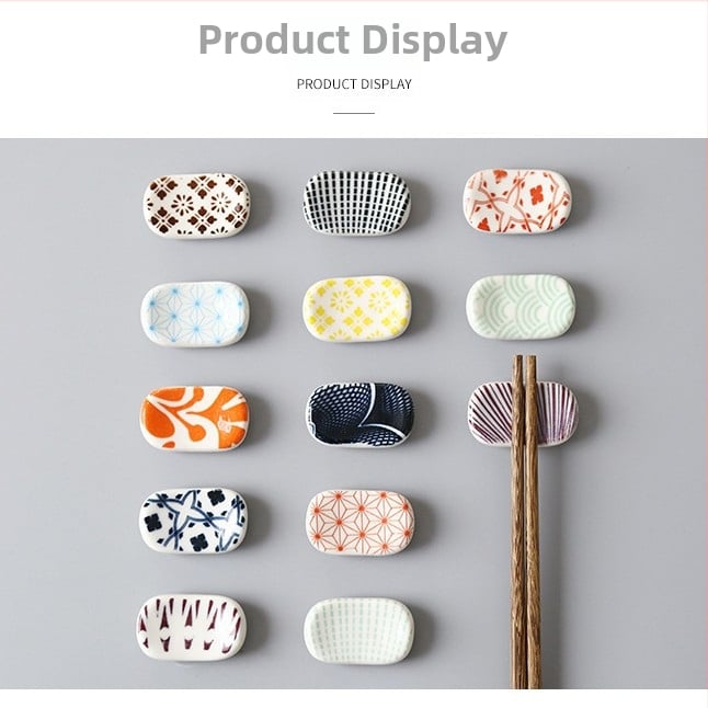 Jaapani stiilis portselanist chopstick hoidja ja supilusika hoidja, 4-osaline komplekt, mitmekesised mustrid, logo kohandamine saadaval