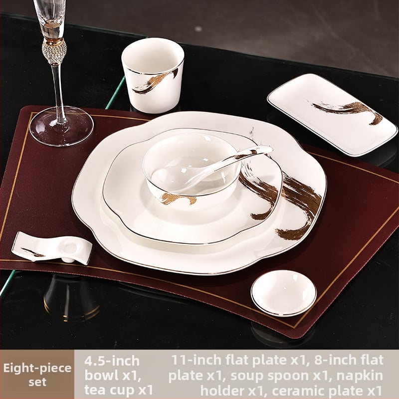 Hotellilaua komplekt bone china (>36% luuportselani), kerge luksus stiil, kohandamine, logotüübi trükkimine, kategooria: hotellilaua serveerimine