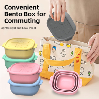 Силиконова кутия за обяд, квадратна, изолирана, подходяща за микровълнова, модерен минималистичен стил, многослойна кутия Бенто