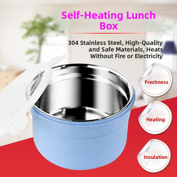 Самозагряваща кутия за обяд, неръждаема стомана 304, кръгла форма, капацитет 1–2 л, запазва топлината, без електрическо захранване