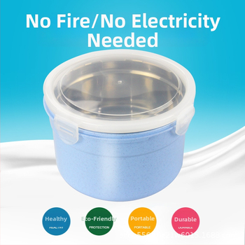 Самозагряваща кутия за обяд, неръждаема стомана 304, кръгла форма, капацитет 1–2 л, запазва топлината, без електрическо захранване