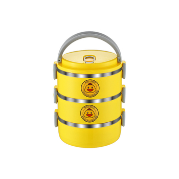 Термо кутия за обяд от неръждаема стомана, кръгла, трислойна, запазва топлината, капацитет 800–1000 ml, преносима, мил дизайн Little Yellow Duck