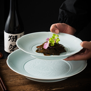 Farfurie adâncă din porțelan cu model floral, circular, stil minimalist modern, potrivit pentru microunde