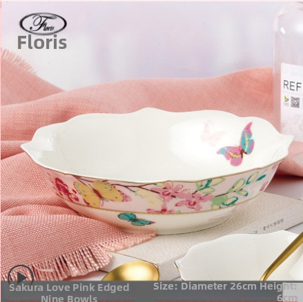Zapadni tanjur od kostnog porcelana, nepravilnog oblika, cvjetni uzorak, glazirana površina, siguran u mikrovalnu