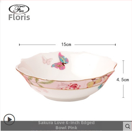 Zapadni tanjur od kostnog porcelana, nepravilnog oblika, cvjetni uzorak, glazirana površina, siguran u mikrovalnu