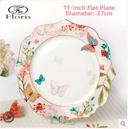 Zapadni tanjur od kostnog porcelana, nepravilnog oblika, cvjetni uzorak, glazirana površina, siguran u mikrovalnu