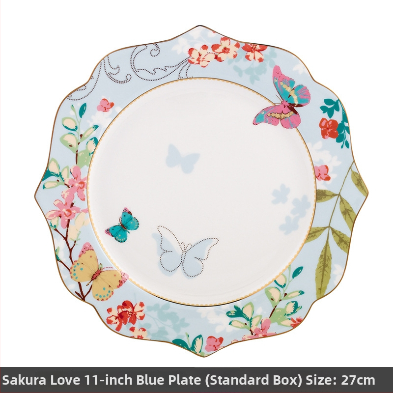 Zapadni tanjur od kostnog porcelana, nepravilnog oblika, cvjetni uzorak, glazirana površina, siguran u mikrovalnu