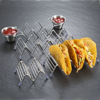 Suport din oțel inoxidabil pentru taco și tortilla, design în formă de V, cu 2 sau 3 compartimente