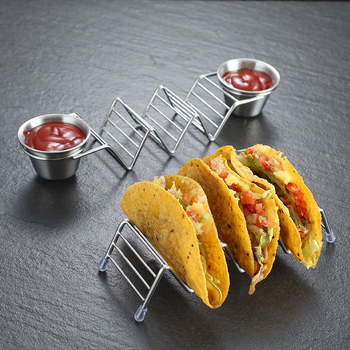 Suport din oțel inoxidabil pentru taco și tortilla, design în formă de V, cu 2 sau 3 compartimente