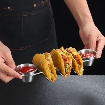 Suport din oțel inoxidabil pentru taco și tortilla, design în formă de V, cu 2 sau 3 compartimente