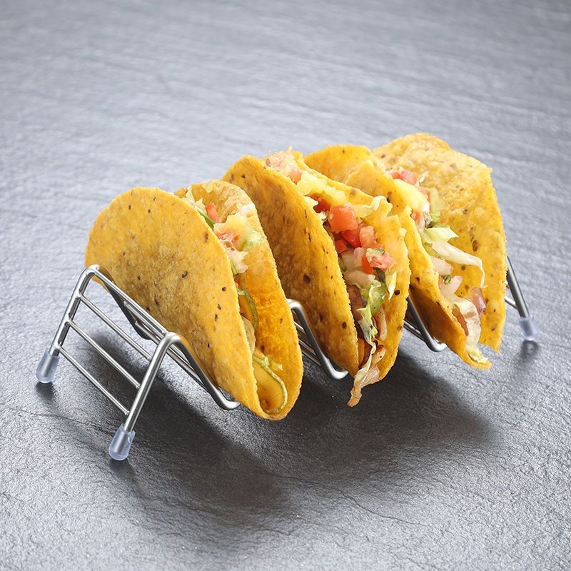 Suport din oțel inoxidabil pentru taco și tortilla, design în formă de V, cu 2 sau 3 compartimente