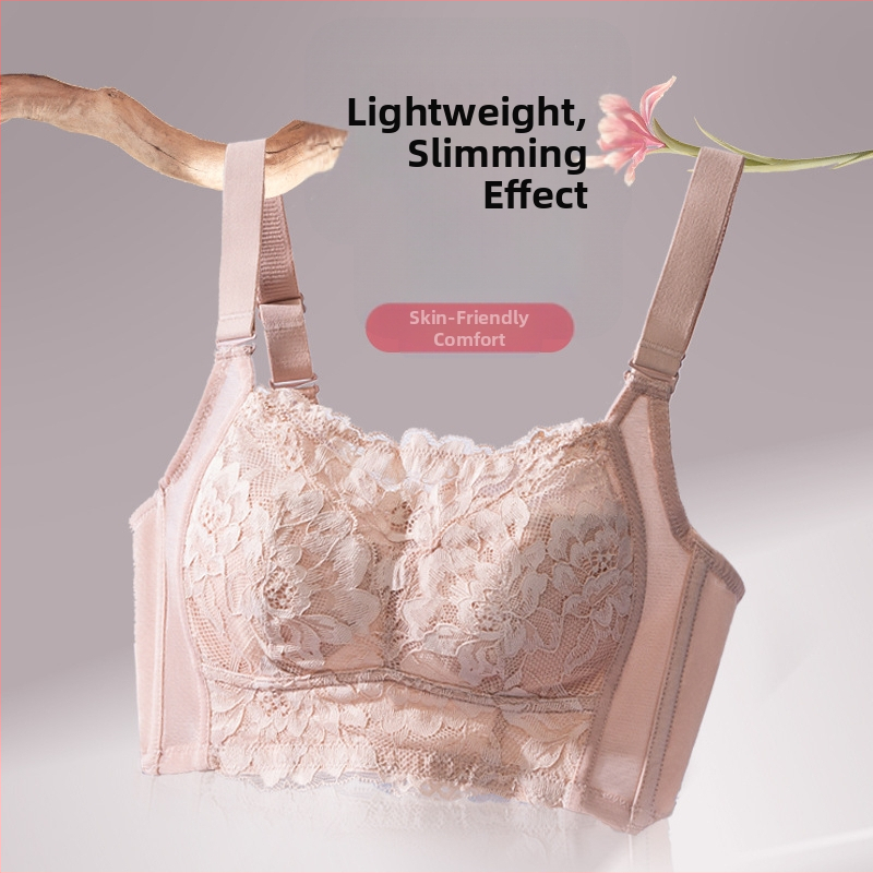 Sutien fără fir cu cupă completă, cupe modelate ultra-subțiri, dantelă din nailon cu căptușeală de bumbac, închidere cu șase rânduri de arici, bretele fixe