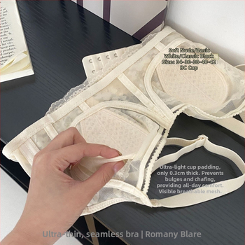 Romani Sutien pentru femei, din nailon, cupe turnate ultra-subțiri, cupe cu urechi de iepure, închidere spate cu patru rânduri, căptușeală din spandex