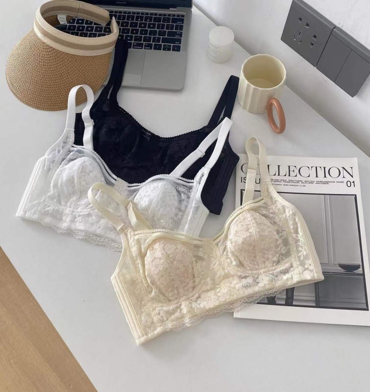 Romani Sutien pentru femei, din nailon, cupe turnate ultra-subțiri, cupe cu urechi de iepure, închidere spate cu patru rânduri, căptușeală din spandex