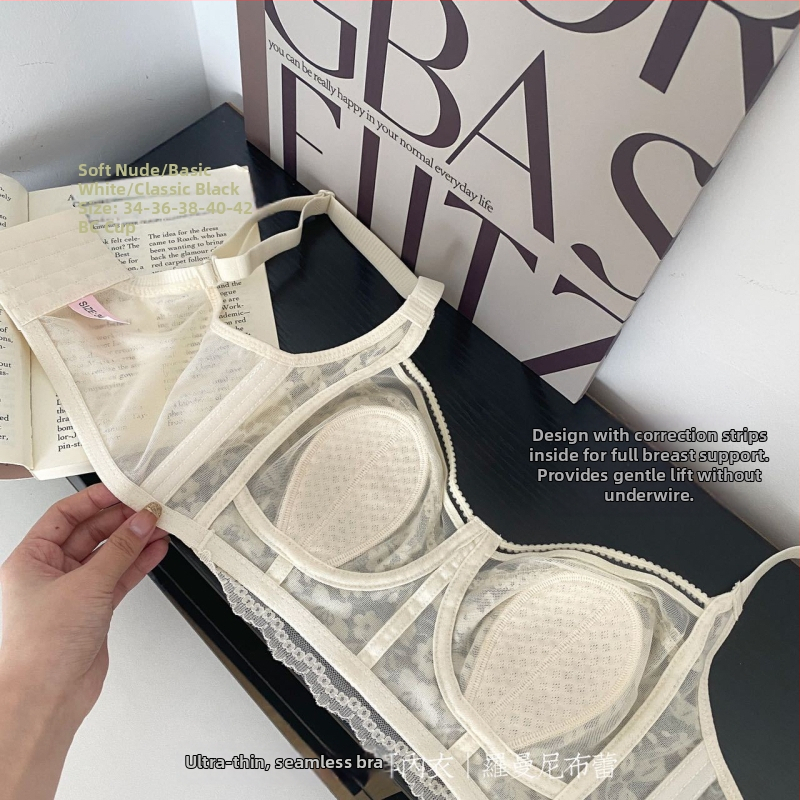 Romani Sutien pentru femei, din nailon, cupe turnate ultra-subțiri, cupe cu urechi de iepure, închidere spate cu patru rânduri, căptușeală din spandex