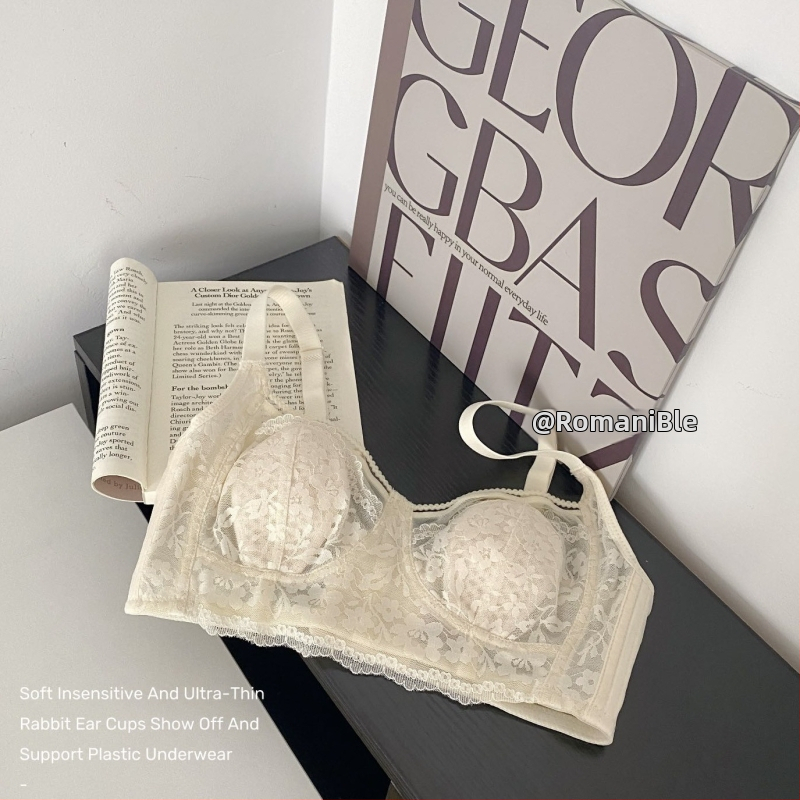 Romani Sutien pentru femei, din nailon, cupe turnate ultra-subțiri, cupe cu urechi de iepure, închidere spate cu patru rânduri, căptușeală din spandex