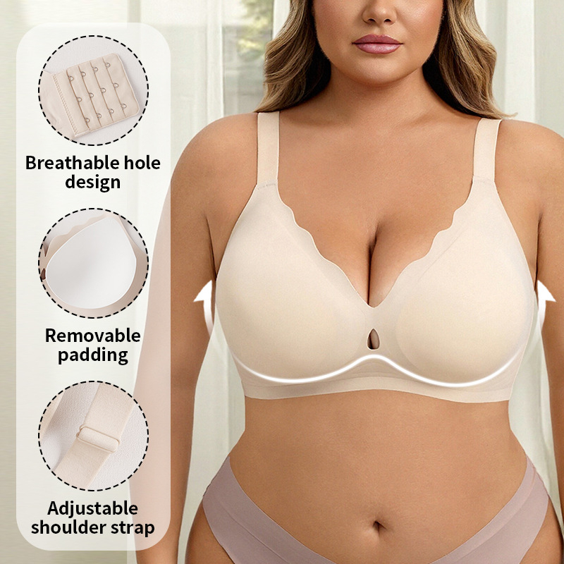 Plus-size bešavni grudnjak s košarom 3/4, tanki oblikovani košarice, fiksne naramenice, stražnje kopčanje s tri reda