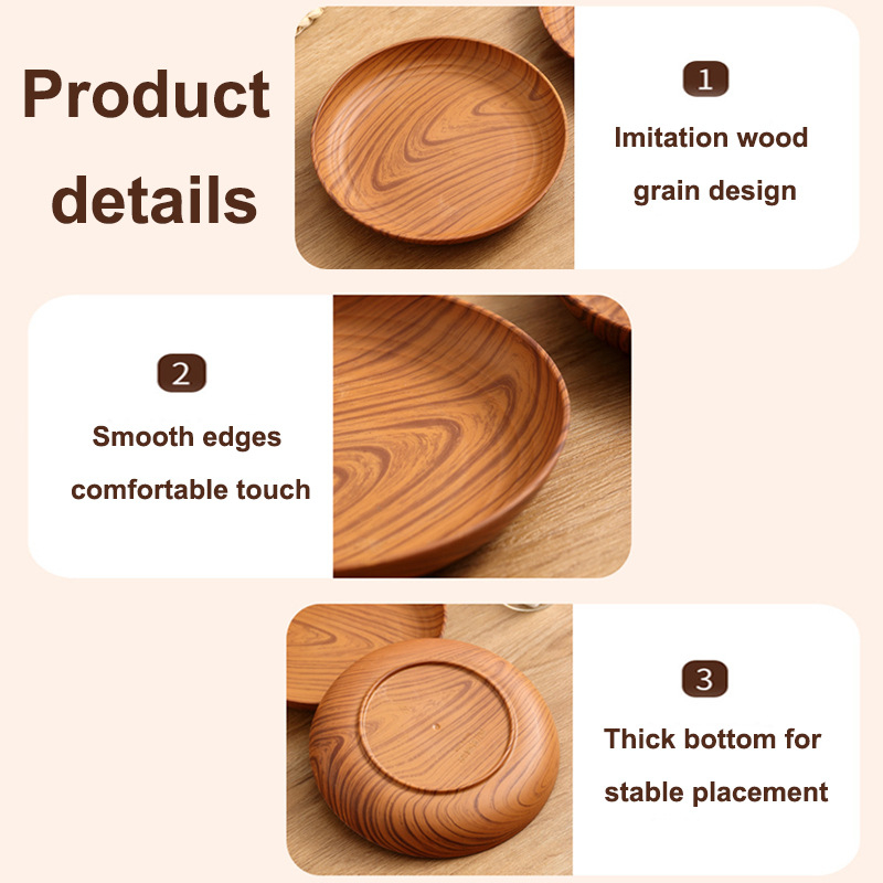 Okrugla PP ploča s uzorkom drveta, prugasti uzorak, ruralni stil, kompatibilna s mikrovalnom pećnicom