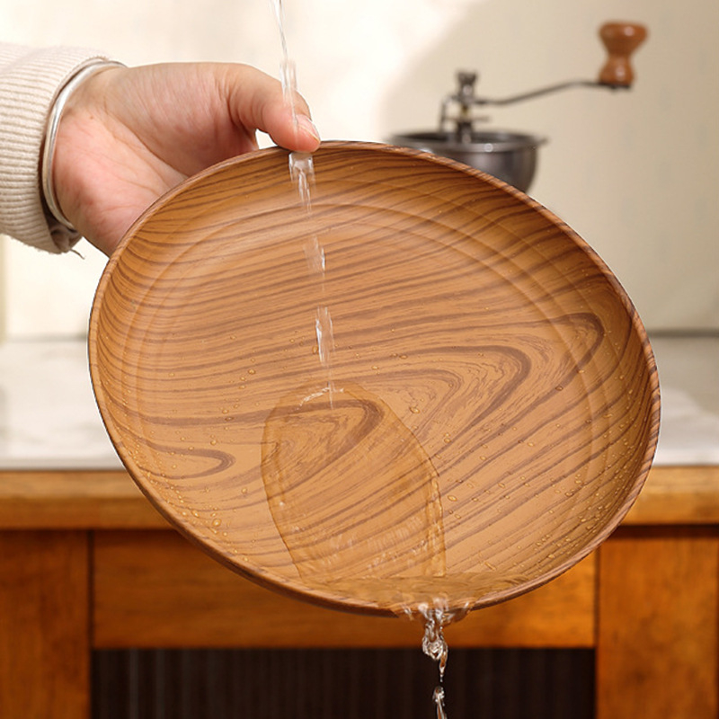 Okrugla PP ploča s uzorkom drveta, prugasti uzorak, ruralni stil, kompatibilna s mikrovalnom pećnicom