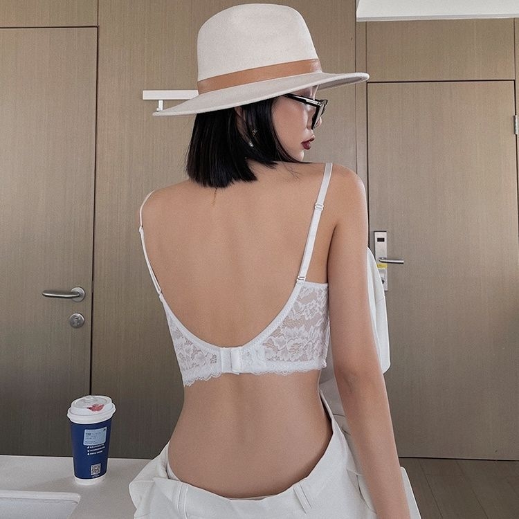 Sutien fără spate în formă de U, cu bretele detașabile duble, cupe subțiri preformate, material nylon cu căptușeală, respirant, push-up, închidere pe spate cu trei rânduri de cârlige