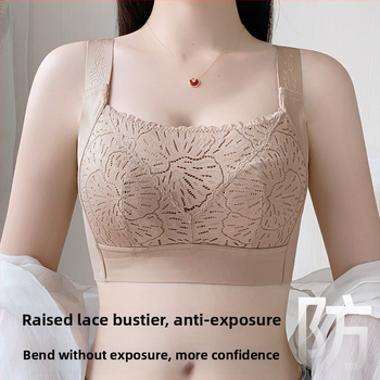 Sutien fără sârmă, cupă completă, forme turnate ultra-subțiri, dantelă, țesătură din nailon, bretele fixe, închidere în spate cu patru rânduri de cârlige