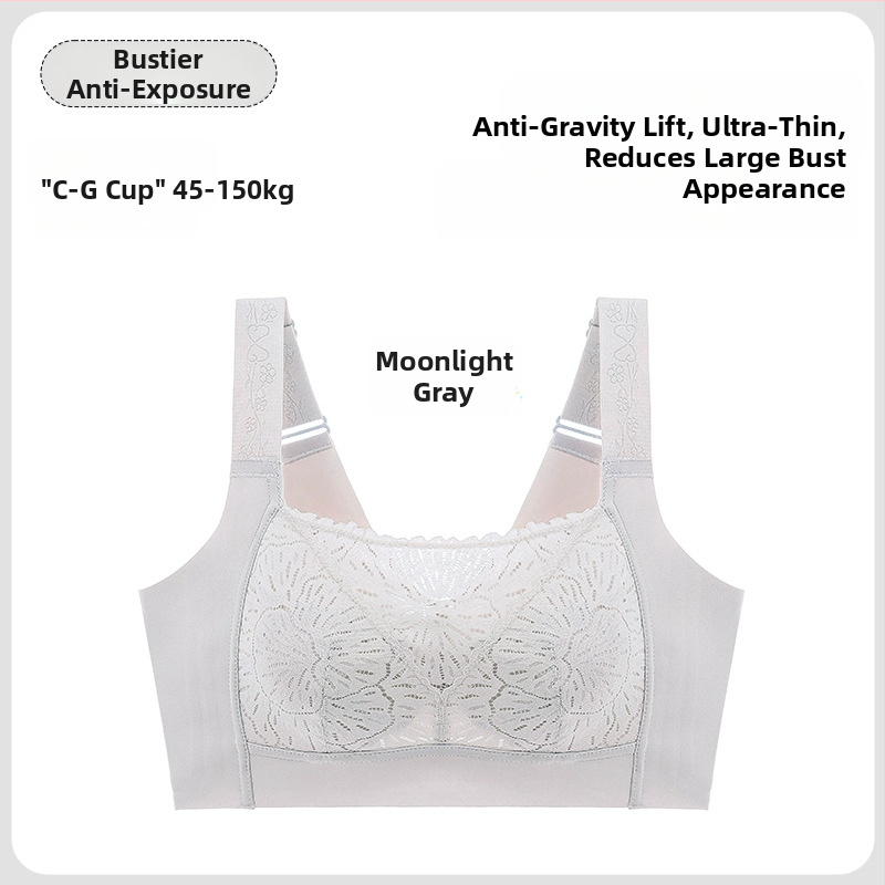 Sutien fără sârmă, cupă completă, forme turnate ultra-subțiri, dantelă, țesătură din nailon, bretele fixe, închidere în spate cu patru rânduri de cârlige