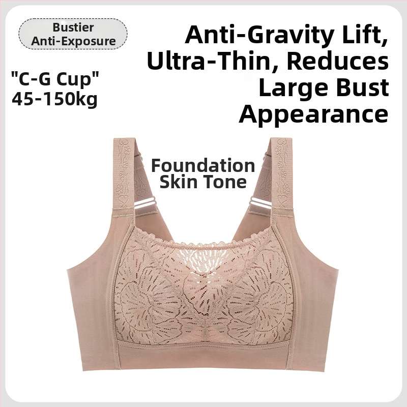 Sutien fără sârmă, cupă completă, forme turnate ultra-subțiri, dantelă, țesătură din nailon, bretele fixe, închidere în spate cu patru rânduri de cârlige