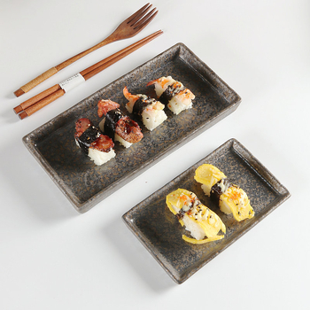 Porcelanski pravokutni tanjur s udarnom teksturom, japanski stil sushi, retro dizajn