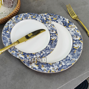 Porcelan od kostnog porculana, zapadni tanjur s motivom orhideje, 10-inčni plosnati tanjur za kolače i voće, keramičko posuđe
