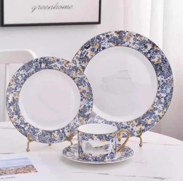 Porcelan od kostnog porculana, zapadni tanjur s motivom orhideje, 10-inčni plosnati tanjur za kolače i voće, keramičko posuđe