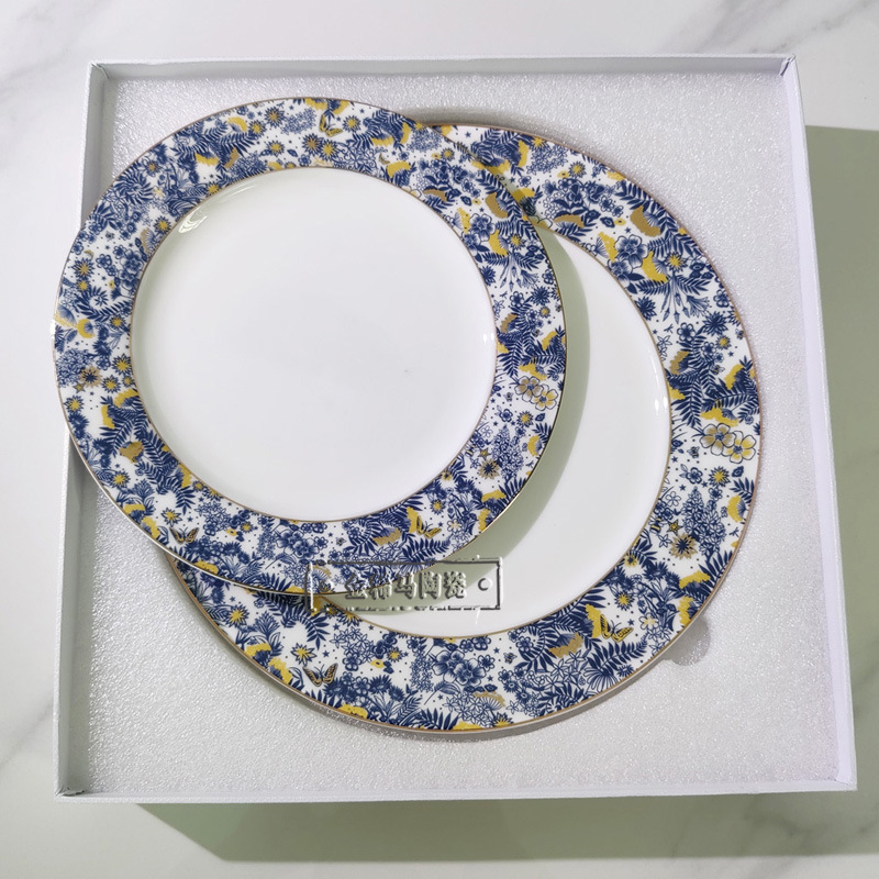 Porcelan od kostnog porculana, zapadni tanjur s motivom orhideje, 10-inčni plosnati tanjur za kolače i voće, keramičko posuđe