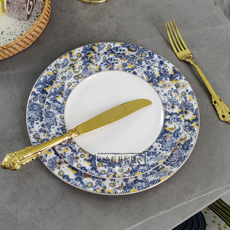 Porcelan od kostnog porculana, zapadni tanjur s motivom orhideje, 10-inčni plosnati tanjur za kolače i voće, keramičko posuđe