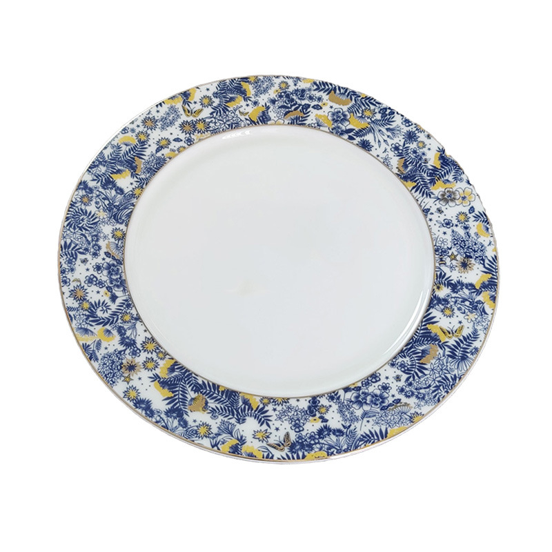 Porcelan od kostnog porculana, zapadni tanjur s motivom orhideje, 10-inčni plosnati tanjur za kolače i voće, keramičko posuđe
