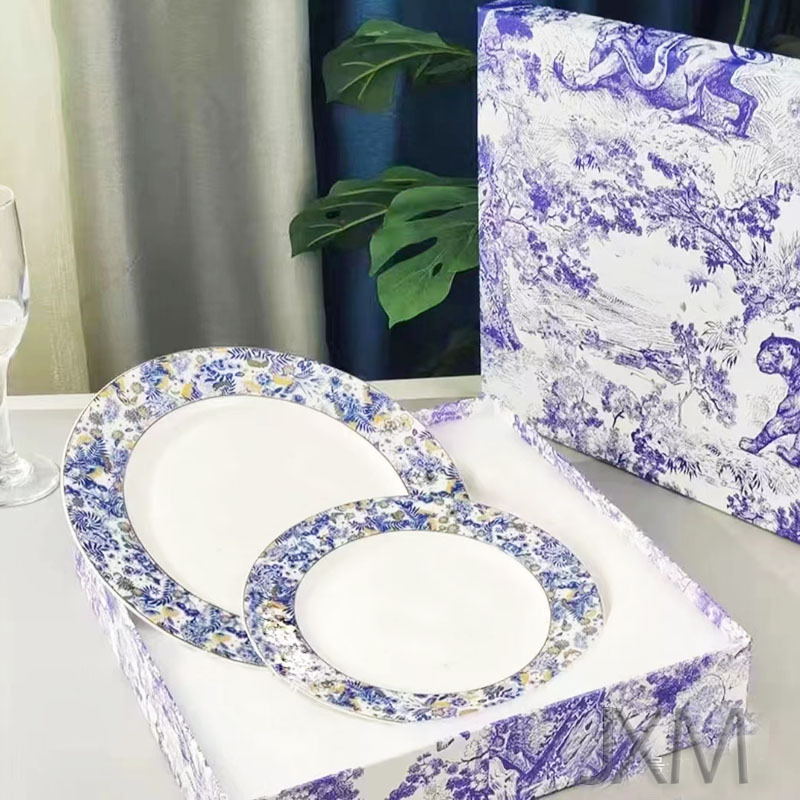 Porcelan od kostnog porculana, zapadni tanjur s motivom orhideje, 10-inčni plosnati tanjur za kolače i voće, keramičko posuđe