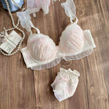 Sutien dantelat cu cupe subțiri, broderie cu coadă de Phoenix, bretele detașabile duble, închidere cu trei rânduri la spate, funcție de strângere