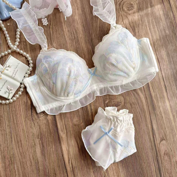 Sutien dantelat cu cupe subțiri, broderie cu coadă de Phoenix, bretele detașabile duble, închidere cu trei rânduri la spate, funcție de strângere