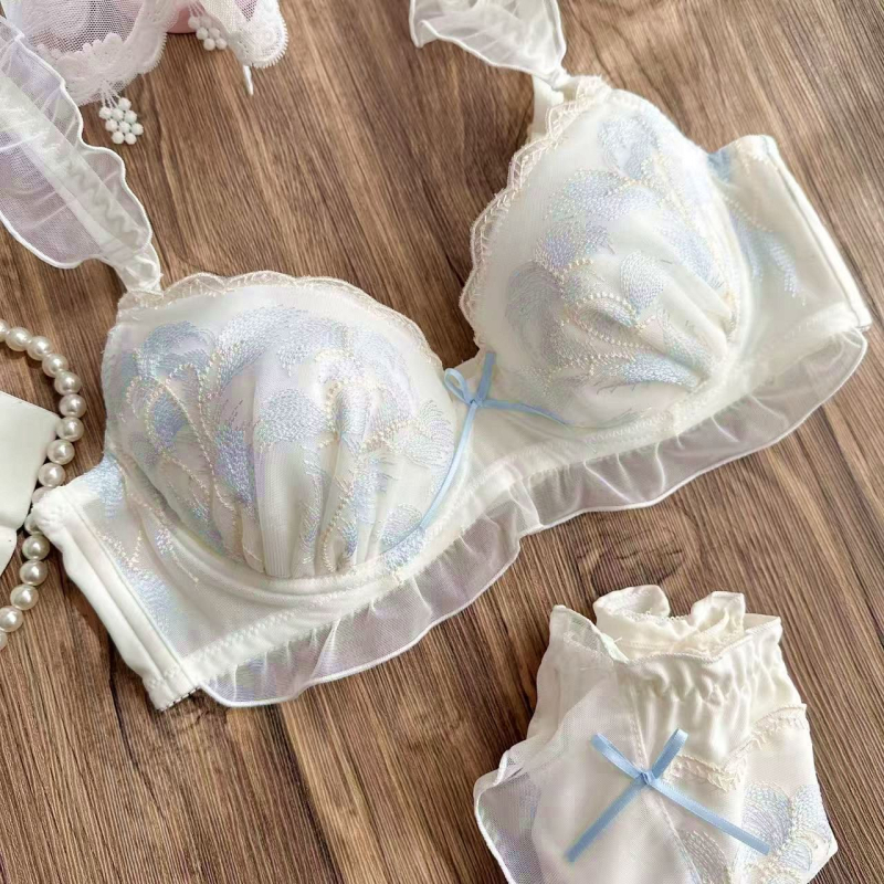 Sutien dantelat cu cupe subțiri, broderie cu coadă de Phoenix, bretele detașabile duble, închidere cu trei rânduri la spate, funcție de strângere