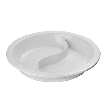 Portselani buffee soojendamise komplekt – ristkülikukujulised portsjonikausid ja apvalused keramist taldrikud hotellitoidulauale