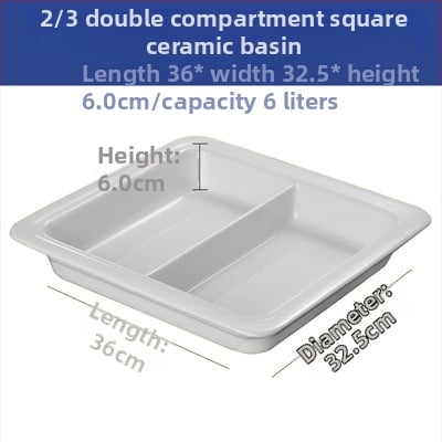 Portselani buffee soojendamise komplekt – ristkülikukujulised portsjonikausid ja apvalused keramist taldrikud hotellitoidulauale