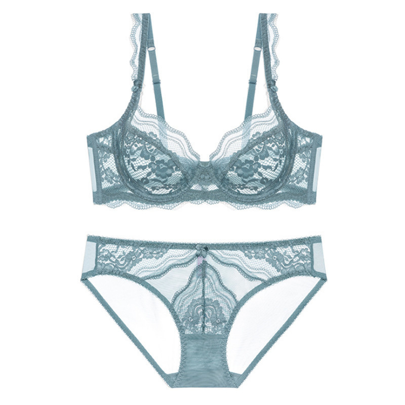 Set sutiene cupe 3/4, dantelă din nailon, cupe turnate ultra-subțiri, bretele fixe duble, respirabil și confortabil