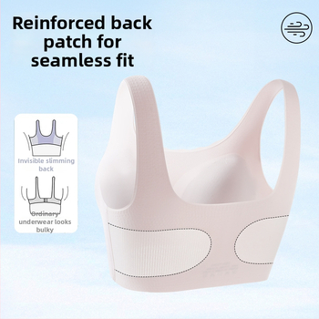 Vesta fără fir din ice silk, spate fără cusături, cupă completă cu cupă subțire modelată, croială din bumbac, bretele fixe, respirabilă și absorbantă a transpirației